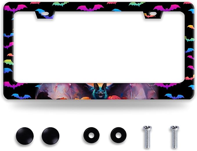 Bat License Plate Frame Funny Gothic License Plate Frames Stainless Steel by BRAGHRTED