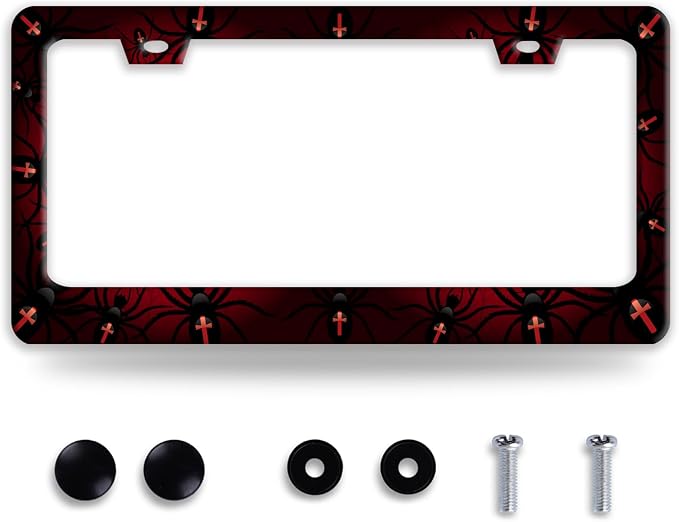Personalise Bat Spider Web License Plate Frame Red Black License Plate Frames by NINANMY
