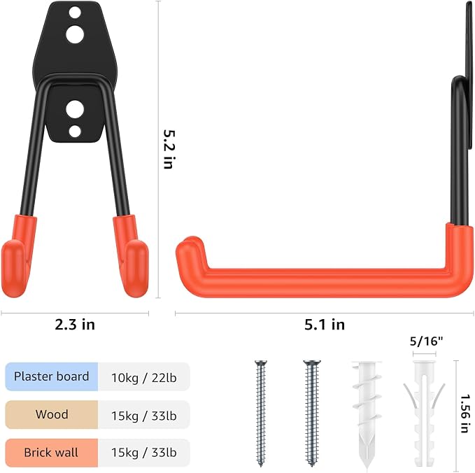 4 Pack 5.2x5.1 Inch Utility Steel Wall Mount Heavy Duty Garage Hooks - Image 2