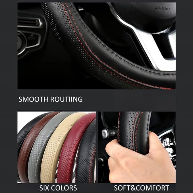 Cowhide Steering Wheel Cover Heat Resistant Anti-Slip Car Wheel Wrap Compatible - Image 5