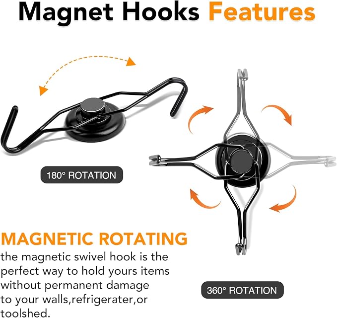MIKEDE 110 LBS Black Magnetic Hooks, 6 Pack Swivel Swing Magnet Hooks Heavy Duty - Image 3