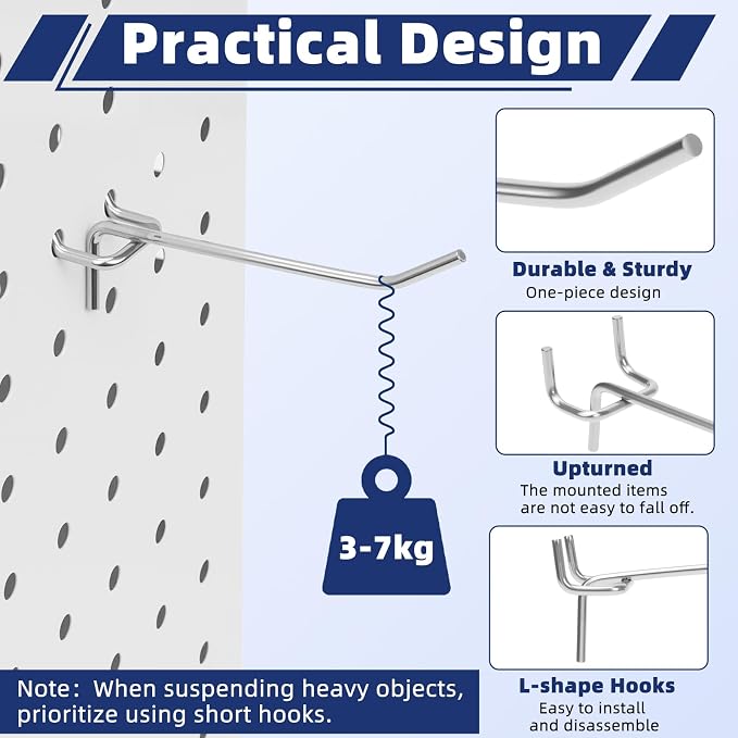 100 Pack Pegboard Hooks Set, 4 Inch Stainless Steel Pegboard Hooks Bulk Fit - Image 3