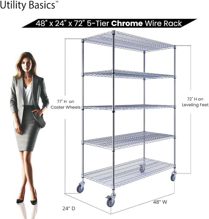 48"x24"x72" Chrome 5-Tier PREMIUM Wire Shelving NSF 4000 LBS MAX CAPACITY Heavy - Image 2