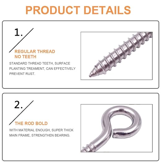 12-Pack 304 Stainless Steel Screw Eyes, Heavy Duty Screw in Eye Hooks Ring - Image 4