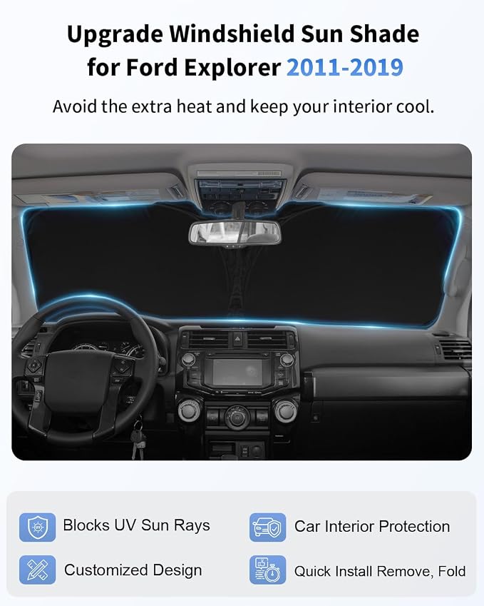 Windshield Sun Shade for 2011-2019 Ford Explorer SUV, ST XLT, Platinum - Image 4
