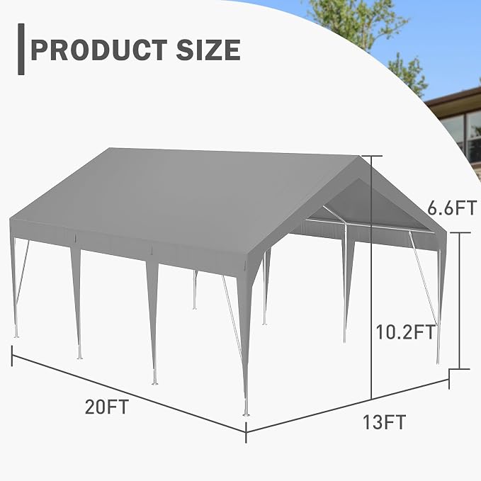 13x20ft Heavy Duty Carport Outdoor Car Canopy UV Resistant Waterproof Party - Image 2