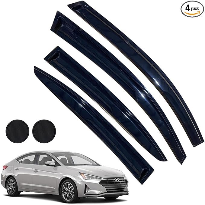 Rain Guards for Hyundai Elantra 2017-2020, Tape-on Side Window Deflectors for by LETINGFAR