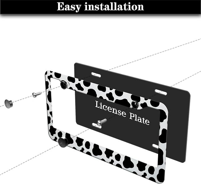 License Plate Frames Black and White License Plate Frame Animal Cow Print White - Image 7