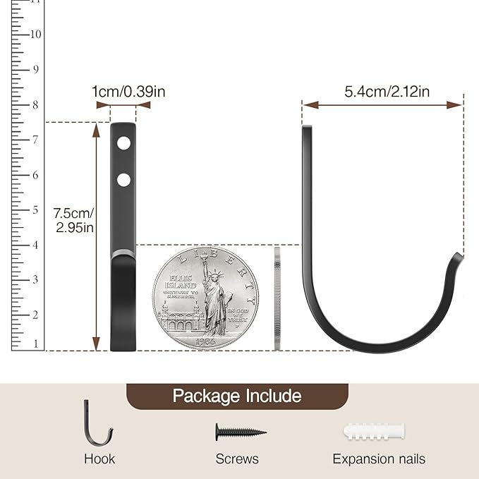 Wall Hooks for Hanging Towel/Coat - 22LB Screw in Metal Hanger Wall Mount - Image 4