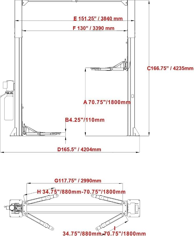 12000lbs 167inchs 2 Post Car Lift Extra Height Auto Truck Hoist Two/2 Post Lift - Image 4