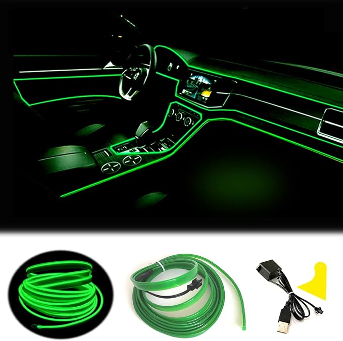 El Wire Green Interior Car LED Strip Lights, 10M Neon Wire USB 5V by Maxlaxer
