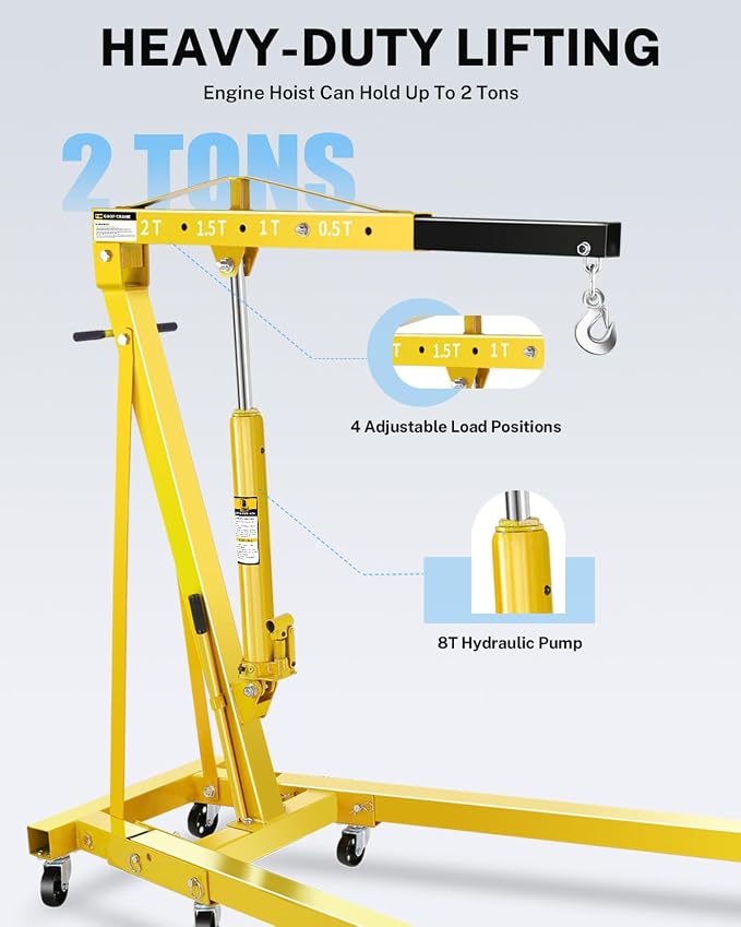 2-Ton Folding Engine Hoist, Hydraulic Shop Crane - Image 5