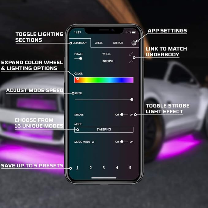 LEDGlow 4pc Bluetooth Million Color LED Underbody Underglow Accent Neon - Image 4