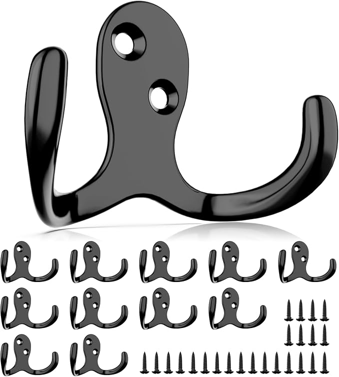 12 Heavy Duty Double Prong Coat Hooks | Wall Hooks by PRIGVOT