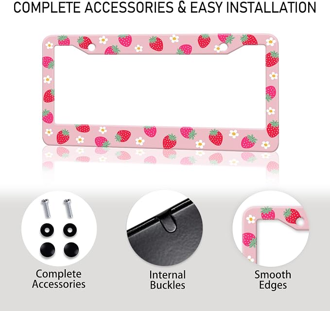 Cute Strawberry Printed License Plate Frame, Strawberry and Flowers Frames - Image 7
