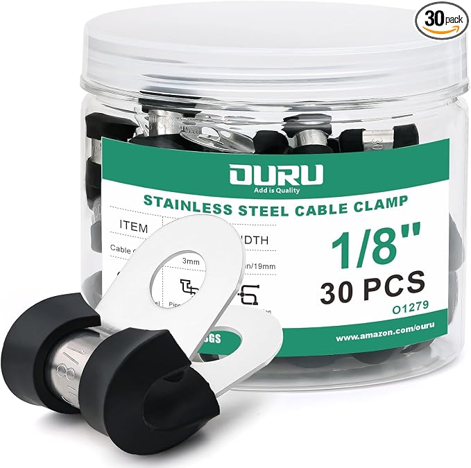 30pcs 1/8 Inch Stainless Steel Cable Clamps, Rubber Coated Cushioned Insulated by OURU