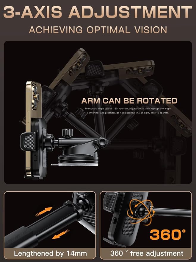 Topmake Car Phone Holder Mount, 【2025 Upgrade】 3-in-1 Cell Phone Holder - Image 3