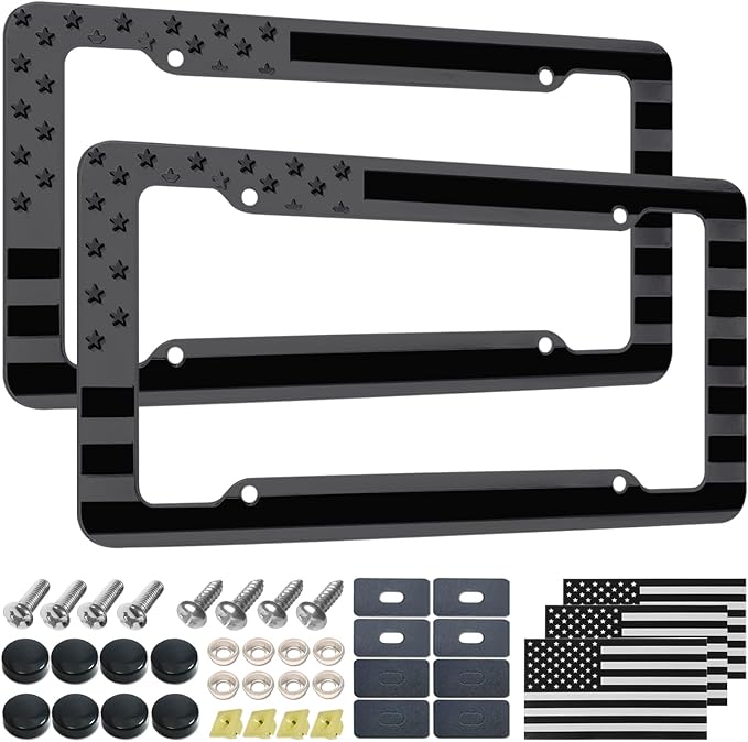 Black American Flag License Plate Frame- Front Rear Patriotic USA ‌Car Tag by NJNYLLC