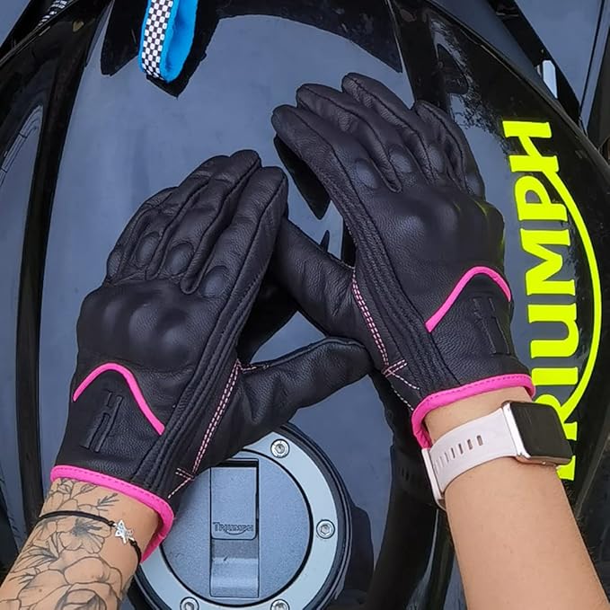Harssidanzar Women's Motorcycle Gloves, Leather Motorcycle Gloves, Motorbike - Image 3