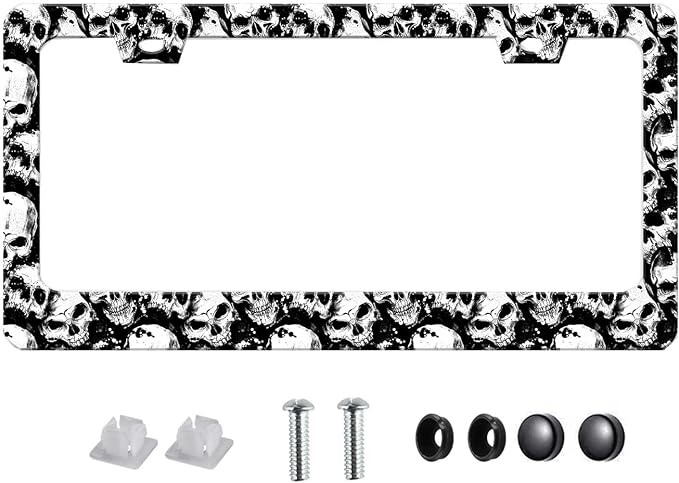 Skull License Plate Frame Black and White Skull License Plate Holder Cool Auto by Unknown