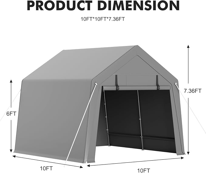 10 x 10 ft Carport Storage Shed, Portable Garage - Image 5
