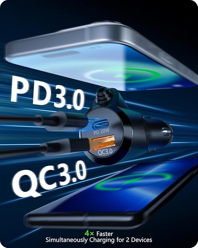 LENCENT Bluetooth Car Adapter, PD20W and QC18W Fast Charger, Dual Mics - Image 4
