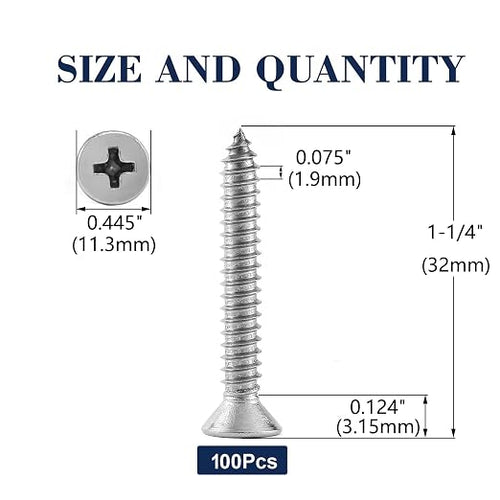#14 x 1-1/4" Wood Screw 100Pcs 18-8 Stainless Steel Screws Flat Head Phillips - Image 2