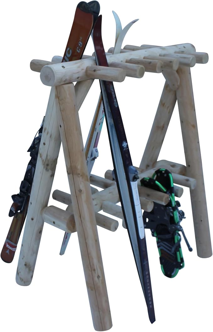 13-Place Freestanding Log Ski Rack Holder, Indoor & Outdoor Snowboard Racks - Image 7