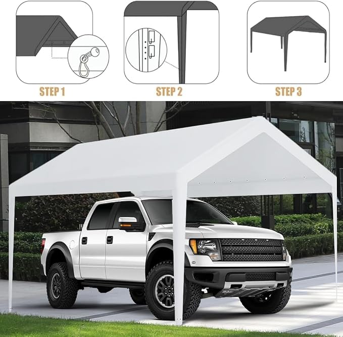 Rutile 10 x 20 FT Carport Replacement Cover, Heavy Duty Car Tarp Canopy Tent - Image 6