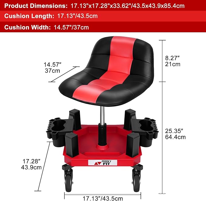 Rolling Shop Stool with Wheels, Adjustable Garage Mechanic Stool Seat Shop - Image 9