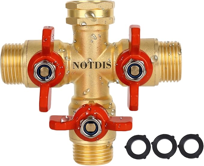 3 Way Hose Splitter, Solid Brass High Volume 3 Way Hose Splitter Valve by Shopnow