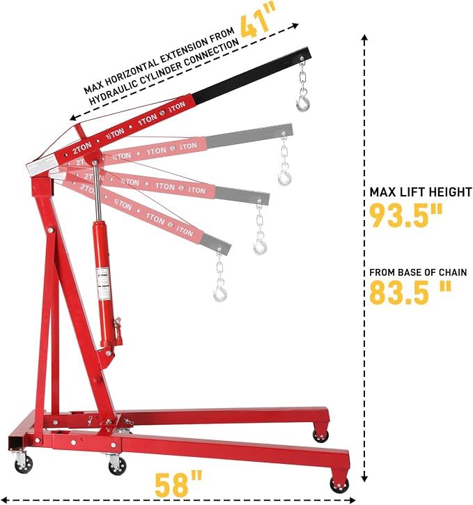 Thicken Engine Hoist 2 TON Folding Motor Hoist Hydraulic Cherry Picker 4000 lbs - Image 6