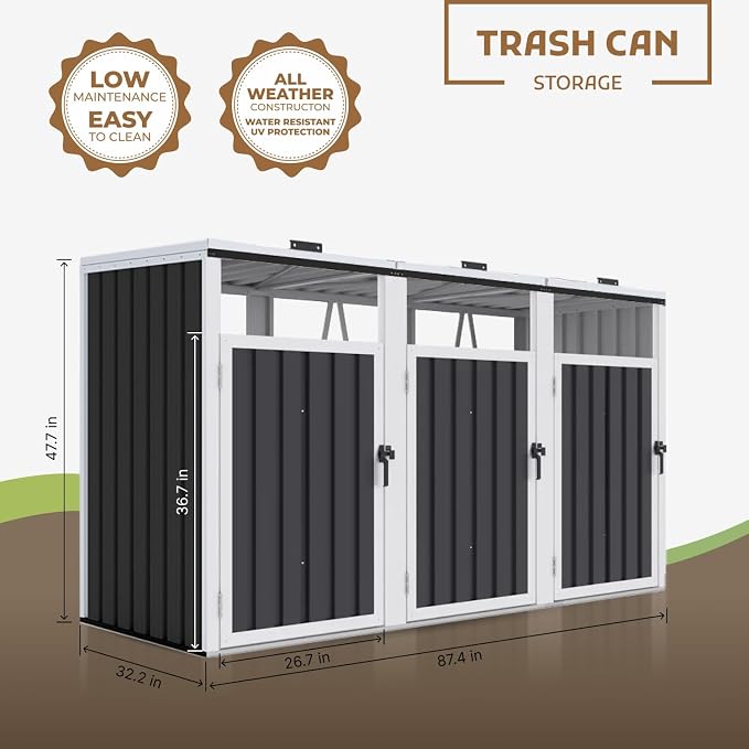 7.3' x 2.7' Metal Storage Shed Outdoor, Waterproof Garbage Can Enclosure - Image 3