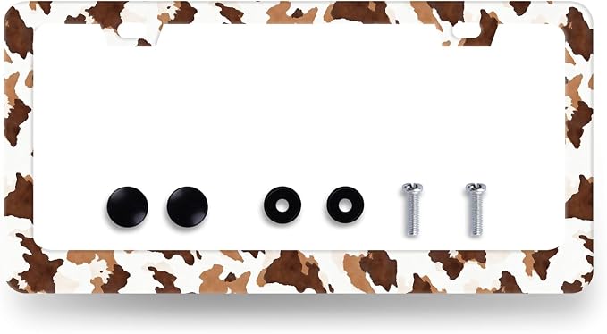 Brown White Cows Print License Plate Frame Animals License Plate Holder by RNKATIH