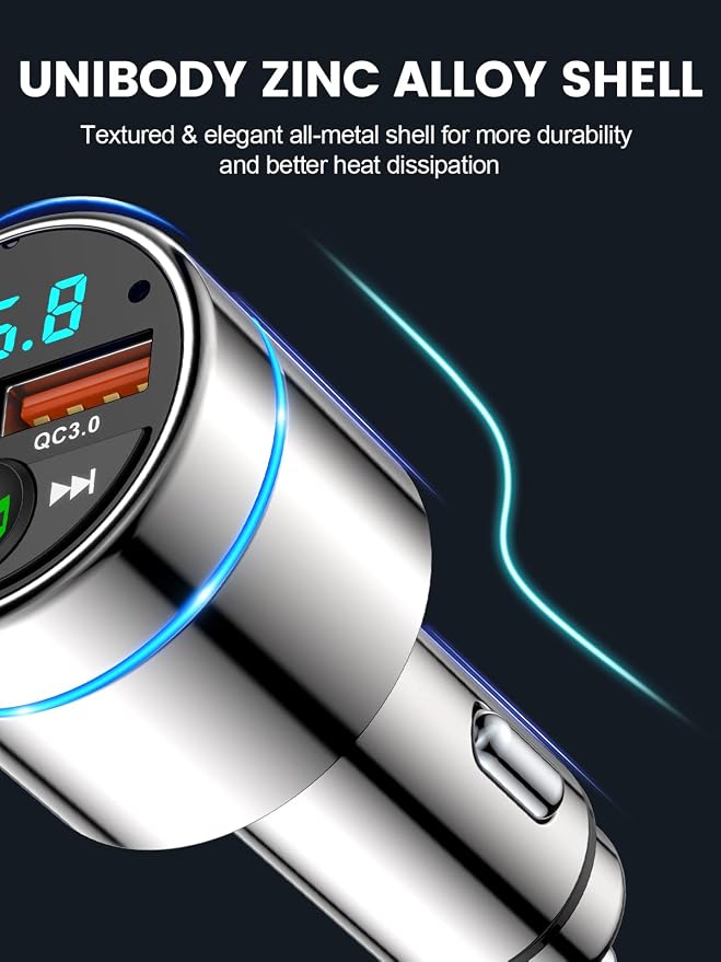 FM Transmitter for Car Bluetooth 5.3, All-Metal PD 20W & QC3.0 18W Fast Charger - Image 7