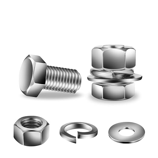 1/2-13 x 3/4" Hex Head Screw Bolt, Flat & Lock Washers, Fully Threaded by SGTZH