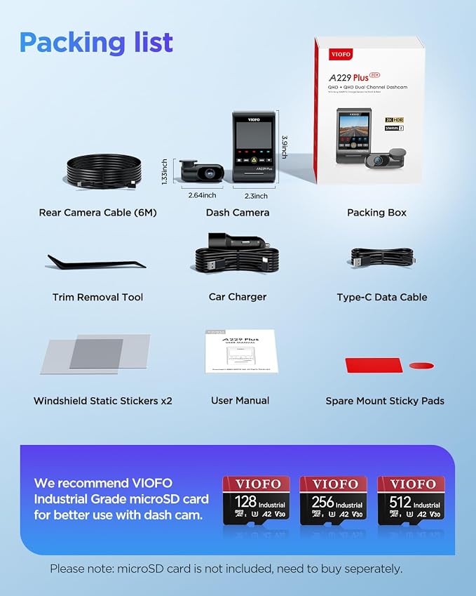 VIOFO A229 Plus Dash Cam Front and Rear, Dual STARVIS 2 Sensors, 2 Channel HDR - Image 8