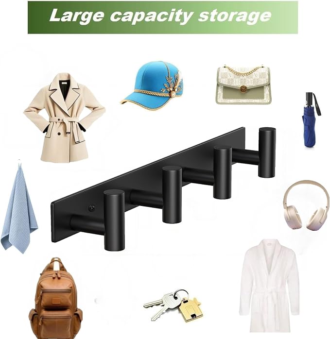 Wall Mounted Coat Rack-4 Hooks, Heavy Duty Stainless Steel Hook Rail - Image 6