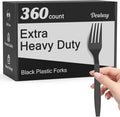 360 Count Extra Heavy Duty Black Plastic Forks Disposable, Heat Resistant by Dealusy