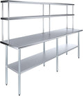 Amgood Stainless Steel Work Table Double Tier Overshelf | Metal Kitchen Prep by AmGood