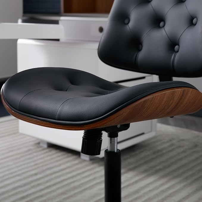 Armless Home Office Chair with Wheels, PU Leather Adjustable Height Computer - Image 3