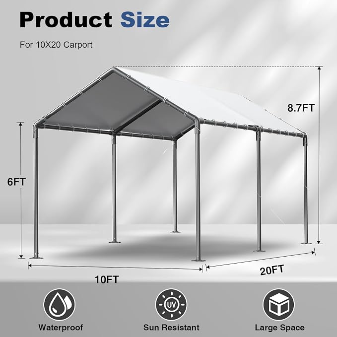 Grezone 10 x 20ft Heavy Duty Carport, Portable Car Tent Garage, All Season UV - Image 3