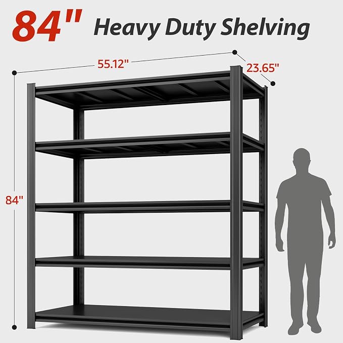 84" H x 55.12" W 5 Tier Metal Garage Shelves, 3000 LBS Heavy Duty Adjustable - Image 3