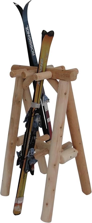 9-Place Freestanding Log Ski Rack Holder, Indoor & Outdoor Snowboard Racks - Image 6