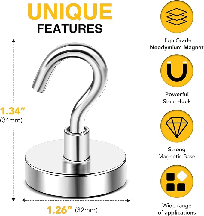 DIYMAG Magnetic Hooks, 110 lb Heavy Duty Strong Magnet - Image 2