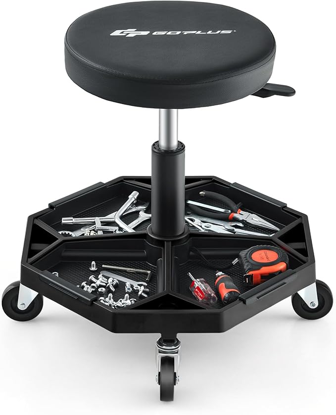 Goplus Mechanic Stool, Rolling Garage Chair by Goplus