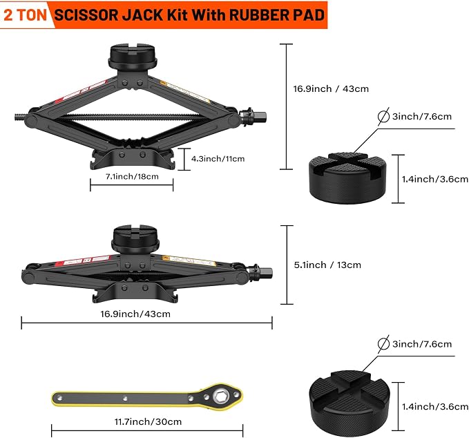 Portable Car Scissor Jack 2 Ton, Rubber Top Car Lift Jack - Image 2