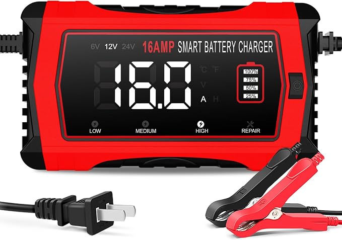 16 Amp Battery Charger, Car Battery Charger 6V 12V 24V Lithium, Battery by haisito