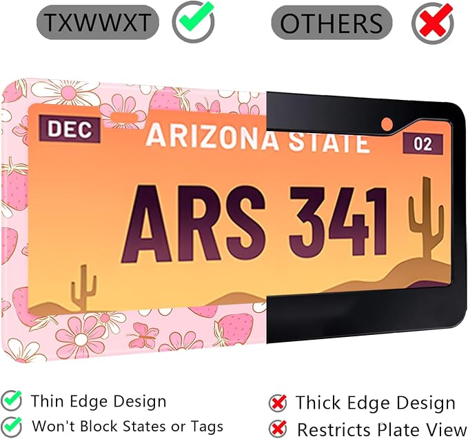 Pink Strawberry Butterfly Floral License Plate Frame Stainless Steel License - Image 5