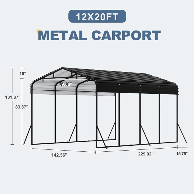 12x20 FT Metal Carport, Garage - Image 4
